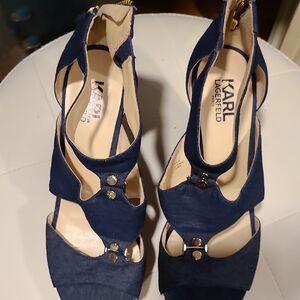 Karl Lagerfeld Dark Blue Sandals with Gold Accents